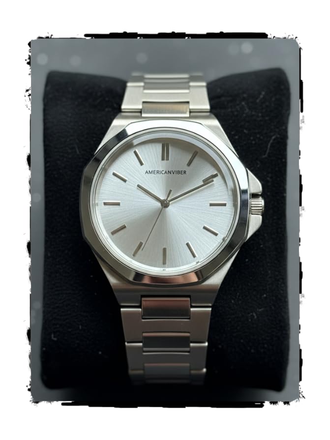 Image of AMERICANVIBER Dual Tone Stainless Steel Strap Men's Wrist Watches Classic Minimalist Bar Scale Dial Analog Wrist Watch for Men
