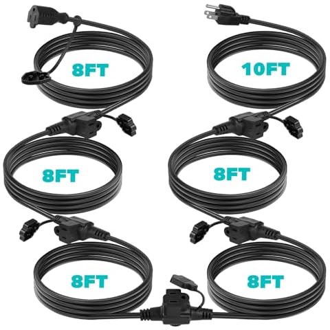 HOUHUI Outdoor Extension Cord 50Ft with 6 Outlets, 16/3 SJTW Weatherproof Power Extension Cord with Evenly Spaced 6 3-Ground Outlets,Safety Cover for Outdoor Christmas Holiday Decoration,ETL Listed Cover