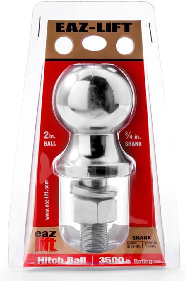 Eaz-Lift 48223 2" Hitch Ball with 3/4" Shank -Chrome Plated Heavy Duty Steel 3,500 lb Rating