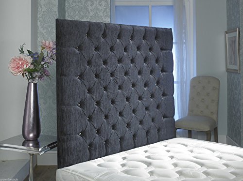 CROWNBEDSUK Chesterfield Wand-Kopfteil, Chenille, in 70 cm, 90 cm, 120 cm, 140 cm, 152 cm, 111 cm Höhe, passende Knöpfe, 182 cm, Super King Size 91 cm, Grau, Stoff, 6FT Kingsize 36'' Cover