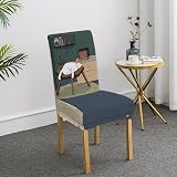 Treer Fundas para Sillas de Comedor, Fundas de Sillas de Comedor Ajustables Elasticas Estampadas Antimanchas Lavables para Hogar Restaurante (Chat Chien 3)