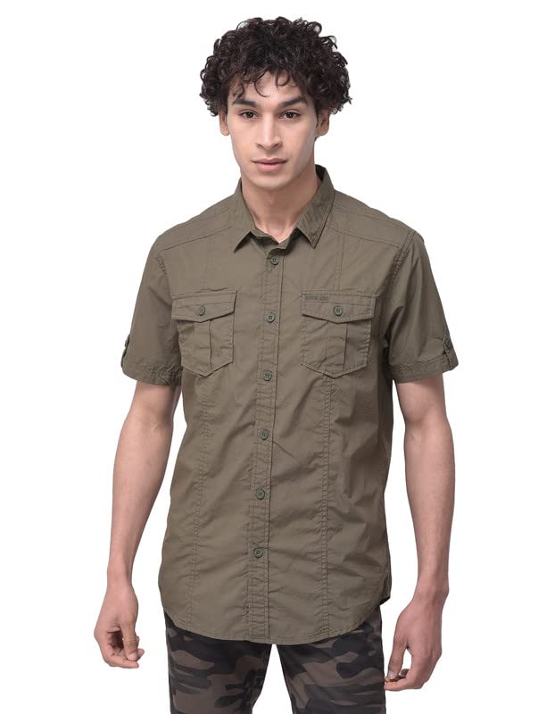 Image of Woodland Mens Cotton Printed Casual Regular Fit Half Sleeves Shirt