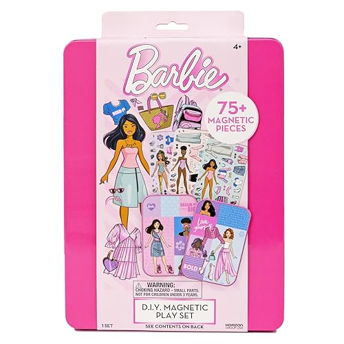 Barbie D.I.Y. Magnetic Play Set 75 Pieces 3 Magnetic Dolls Crafts for Kids Ages 4-8 4 Year Old Girl Birthday Gifts Girl Toys Cute Travel Toy Fun Airplane Activities Pretend Play for Girls
