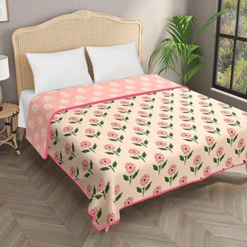 Image of Homestan Reversible All Season Cotton Feel Dohar for Double Bed,Soft Light Weight AC Blanket /Comforter for Summer /Winter /Monsoon (84x88 Inches, Blossom Blush)