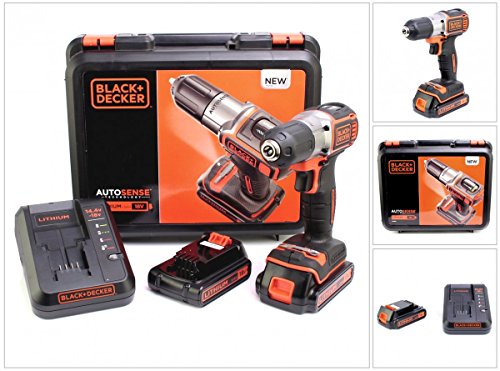 Black+Decker Autosense Akku-Bohrschrauber (Akkubohrer mit Autoselect-Technologie und LED-Arbeitslicht zum Bohren in Holz und Metall und zum… – Ansicht 1