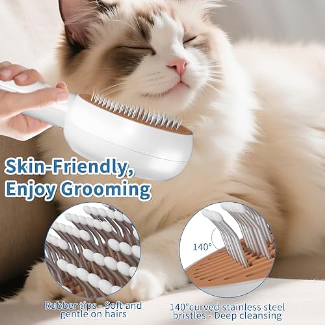 Cat Brush 2 PCS 5 In 1 for Indoor Cat Dog Pet Fur Remover Tool for Shedding & Grooming Anti-Static Spray Hair Removal Comb with Release Button Long Short Hair Pet Dog Supplies-White&Brown-QcP2unO9