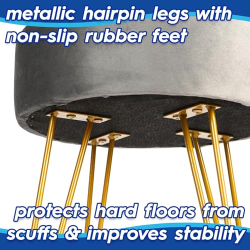 Harbour Housewares Velvet Round Foot Stool with Storage - Grey with Silver Legs - Modern Dressing Table Stool Pouffe Footstool Vanity Stools Vanity Chairs Footstools for Living Room - 5