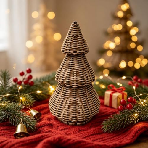 Handwoven Christmas Tree Ornament Rustic Imitation Rattan Woven Tree Craft - image 7
