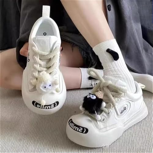 Cute Tennis Shoes Chunky Platform Casual Sneakers with Cartoon Pendant for Women Preppy Walking Skate Shoes Lace Up3