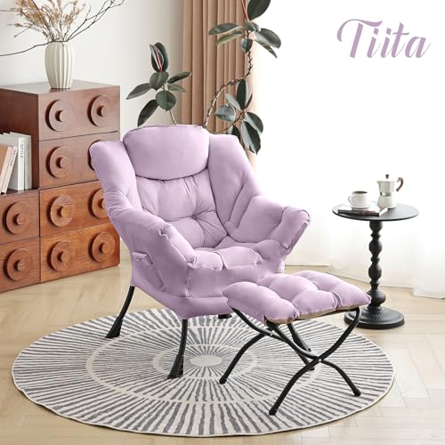 Image of Tiita Lazy Chair with Ottoman, Purple Modern Large Accent Chair, Comfy Leisure Sofa Armchair with Ottoman, Reading Chair with Footrest for Bedroom, Living Room, Dorm Rooms, Purple