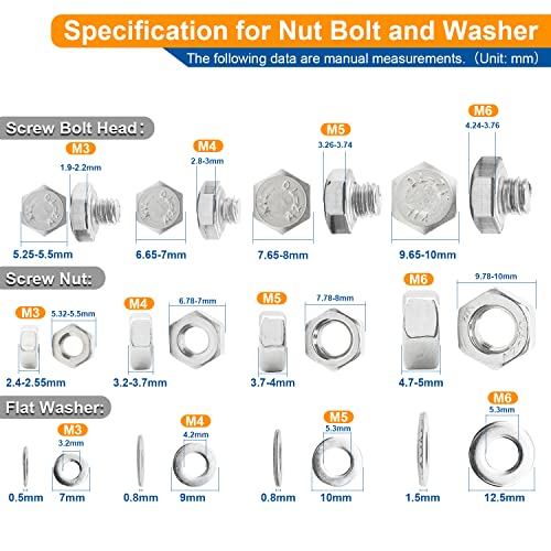 NINDEJIN 552PCS M3 M4 M5 M6 Hex Head Bolts and Nuts Set, 304 Stainless Steel External Hexagonal Screws Set and Washers - Image 4