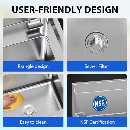 GarveeTech Freestanding Single Bowl Sink, NSF Commercial Restaurant Kitchen Sink Set with Faucet and Cold & Hot Water Pipe, Stainless Steel Sink for Kitchen, Bar, Garage, Backyard (39 in) - image 5