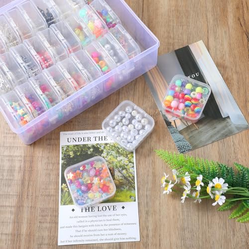 Image of Clear Plastic Bead Organizer Storage Box Container, 60 Pcs Small Rectangle Plastic Beads Containers with Lids, 2 Large Bead Organizers for DIY Art Craft Bracelet Jewelry Making