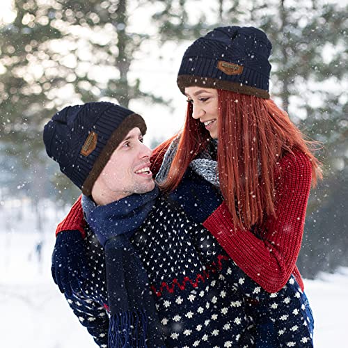 Image of Loritta Winter Hats for Men, 3 PCS Fleece Beanie Scarf Gloves Set