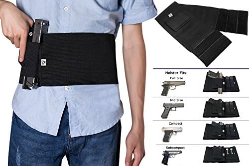 GVN Adjustable Elastic Concealment Belly Band Holster Tactical Abdominal Belt Holster for Concealed Carry with Dual Magazine Pouches Fits Glock, Ruger LCP, M&P, Sig Sauer, Ruger, Kahr, Beretta, 1911