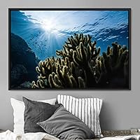 Framed Canvas Wall Art Deep Under Group Jellyfish Marine Life Multicolor Photography Realism Tropical Ultra Whimsical - 16x24 inches