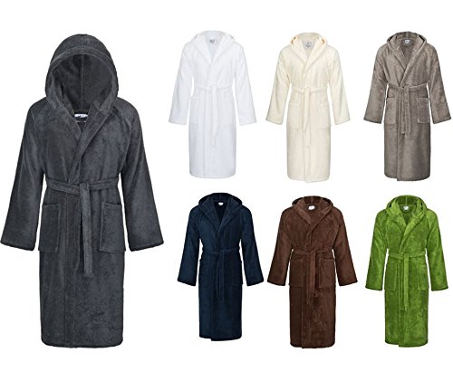 Floringo, accappatoio con cappuccio, modello602, 100% spugna di cotone, incredibilmente soffice , 100% cotone, ardesia, XXLarge