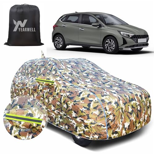 Image of Car Body Cover for Hyundai i20 (2021 to 2025), 100% Waterproof with Mirror Pockets, Military Print, UV & Dust Protection, Triple Stitched, Sky Piping & Reflector (Jungle Print)