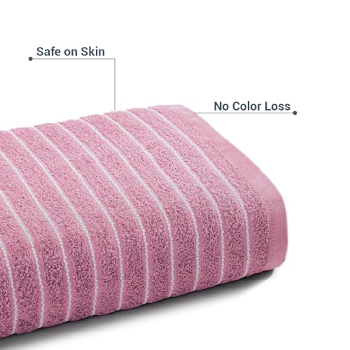 Image of Welspun 2-in-1 Towels for Bath Large Size | 100% Cotton Bath Towel | 250 GSM | High Absorbency & Quick Dry | Soft Feel | Bath Towel for Men & Women | 70 x 150 cm | Parfait Pink