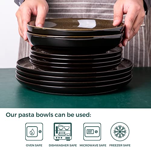 Leratio Pasta Bowls,Ceramic 38Oz Pasta Bowls,9.0"Reactive Glaze Pasta Bowl Set Of 4,Microwave & Dishwasher,Oven Safe,Large Wide Serving Bowls For Salad, Dessert, Pizza, Fruit ,Scratch Resistant-Coffee #TOP2