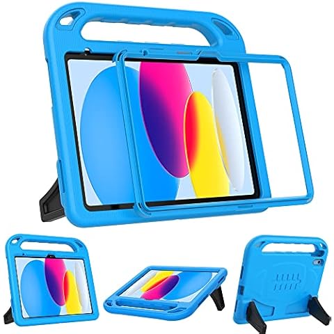 Surom Kids Case for iPad 10th Generation 10.9 inch 2022 - with Built-in Screen Protector, Shockproof Light Weight Handle Stand 10.9” iPad 10th Generation Case for Kids Toddlers Girls, Blue Cover