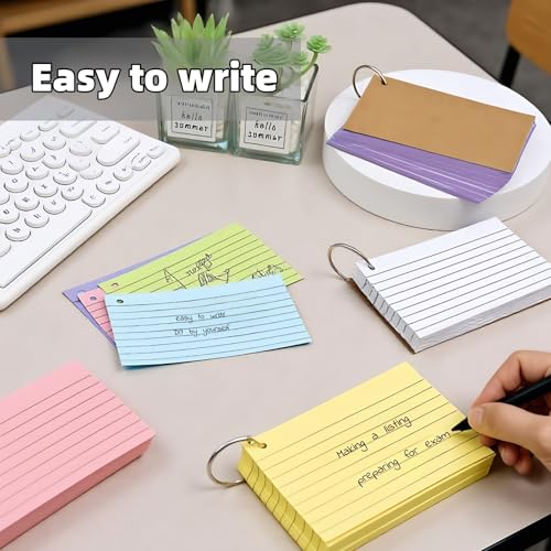 HAPNEWEY 3x5 Inch Colorful Index Cards, Heavy Duty Neon 250 Sheets Lined Flashcards for Studying, Office & Home Use (Multicolored with Ring B) - Image 6