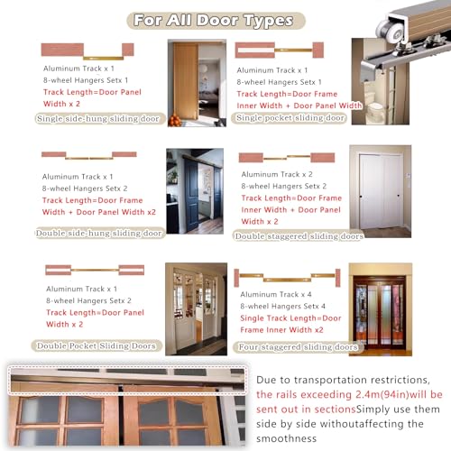 Set de Kit de Herrajes para Puerta Corrediza de Montaje en Techo, Rail de Puerta Corredera de Aluminio para Interiores y Exteriores, Rail corredizo para puerta bolsillo de 100 cm, para puerta de 4/5-2 pulgadas miniatura 7
