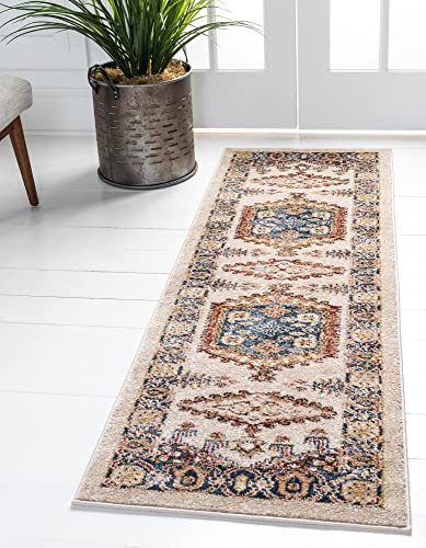 Rugs.com Eden Collection Rug – 10 Ft Runner Cream Medium Rug Perfect for Hallways, Entryways