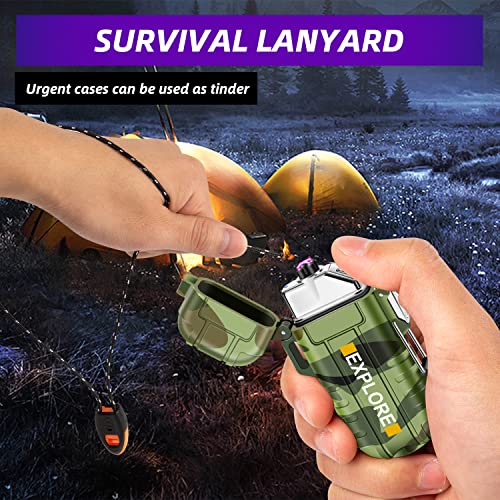 Image of LcFun Arc Lighter, Waterproof Windproof, Type C USB Rechargeable, Dual Arc Plasma, Flameless Electric Lighter with Flashlight, Camouflage, Plastic, Tactical