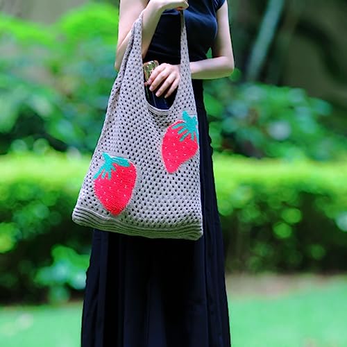 Crochet Bags for Women Crochet Tote Bag Strawberry Pattern Crochet Beach Bags for Women Handbags Knitting Aesthetic3