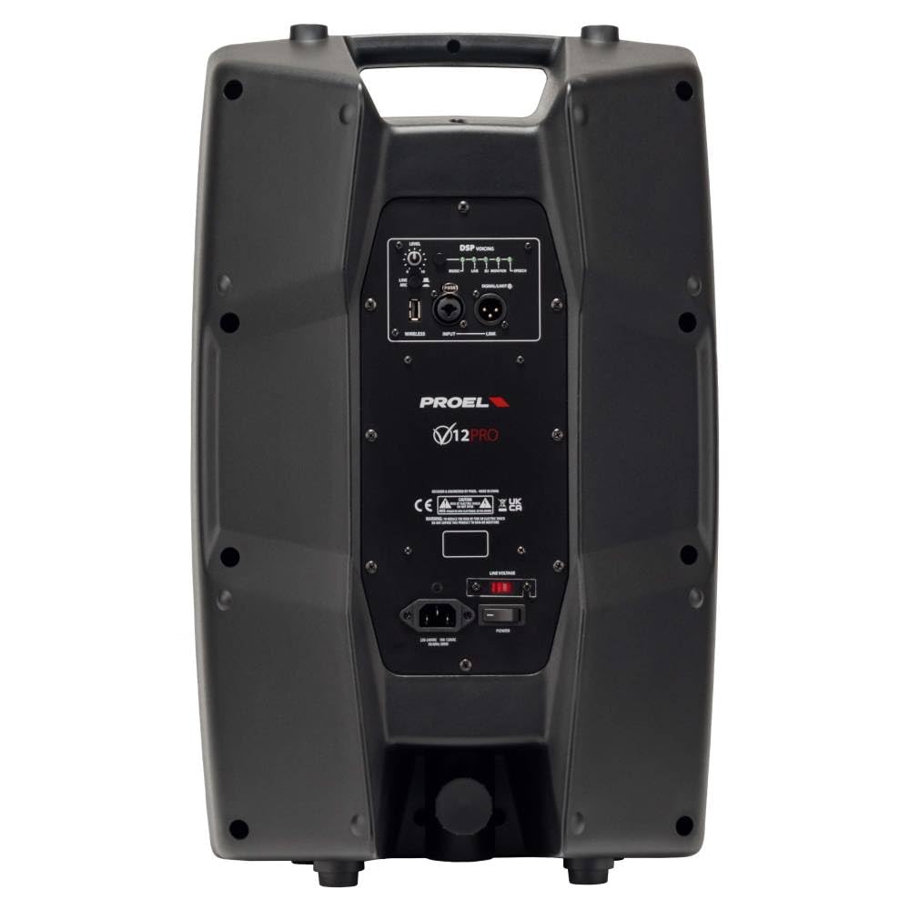 PROEL V12 PRO Aktiver 2-Wege-Audio-Lautsprecher 600 W Peak mit DSP-Querschnitt für hochwertigen Sound, Schwarz