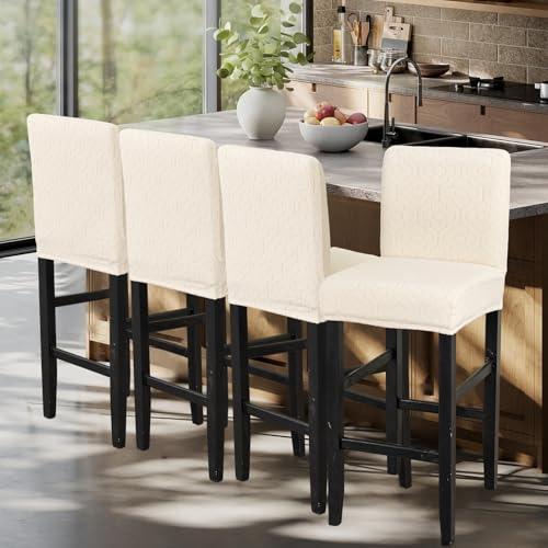 Image of FUANGUI Bar Stool Covers Set of 4, Stretch Bar Stool Seat Covers | Washable Removable Bar Chair Covers with Backs Slipcovers, Bar Chair Covers Square for Kitchen Dining Room Cafe