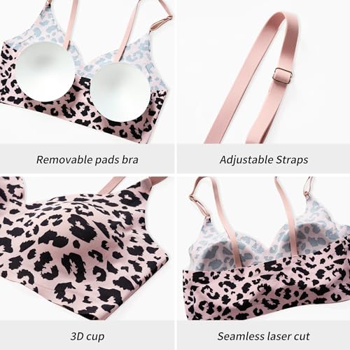 Image of DEANGELMON V Neck Bra Padded Seamless Adjustable Straps Bralettes Everyday Basic Sleeping Bras Multiple Pack