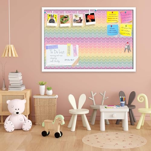 Image of ArtzFolio Wavey | Bulletin Board Notice Pin Board | Vision Soft Board Combo with Thumb Push Pins & Sticky Notes | White Frame | 30 x 20 inch (76 x 51 cms)