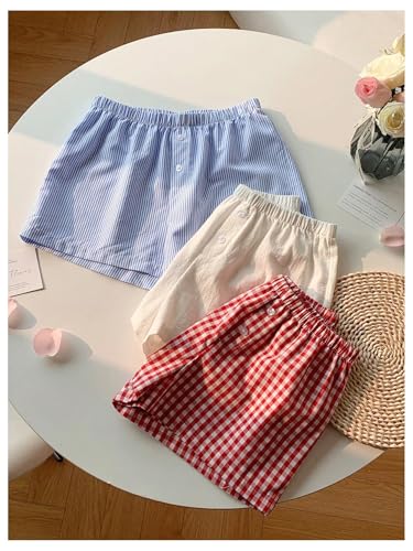 Image of MakeMeChic Women's 3 Pack Linen Shorts Gingham Striped Beach Shorts | Summer, Plaid, Cover Up Shorts