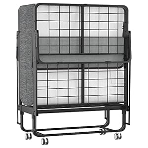 Karcog Folding Bed with Mattress and Headboard, Cot Size Rollaway Bed for Adults, Extra Guest Bed with Memory Foam Mattress and Metal Frame, 78” x 30″