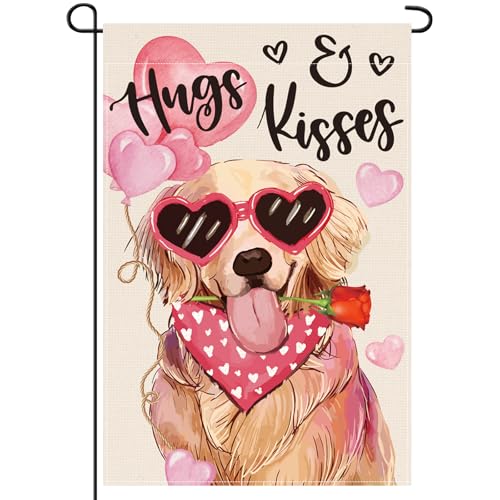Bandera de patio para interiores y exteriores que alegra su San Valentín con diseño canino