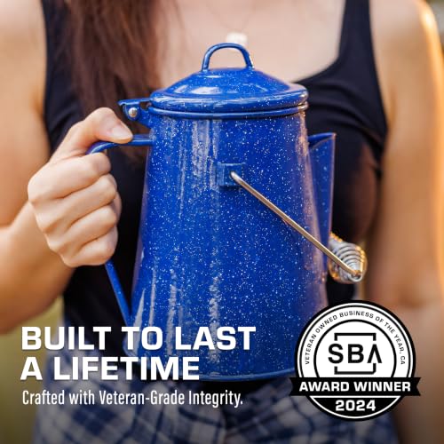 Image of COLETTI Classic Camping Kettle 60 oz - Tea and Camp Kettle, NO Aluminum or Plastic, Ideal for Boiling Water [Blue Enamel]