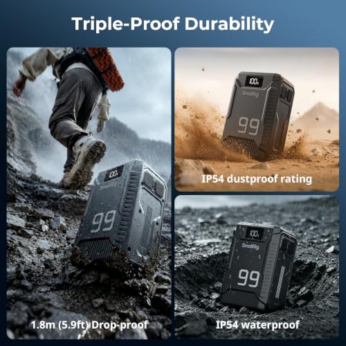 Image of SMALLRIG V Mount Battery T99, 99Wh /6800mAh V-Mount Battery with 7 Ports, 100W 2H Dual USB-C Fast Charge, 1.8m (5.9ft) Drop-Proof, IP54 Water /Dust Proof, Rear LED, for Camera, Camcorder, Monitor, Light