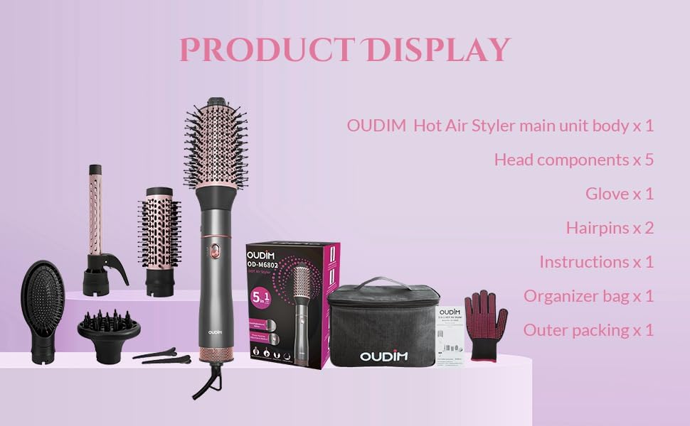 Miniatura 8 de Cepillo secador de pelo 5 en 1 de iones negativos, cepillo secador de pelo, peinado de aire caliente con múltiples longitudes, adecuado para