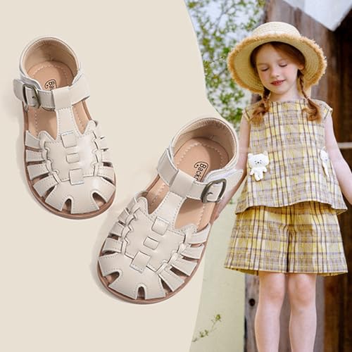 Image of WUIWUIYU Toddlers Little Girls T-Strap Hook&Loop Dress Strawberry Summer Shoes Closed Toe Carrot Sandals