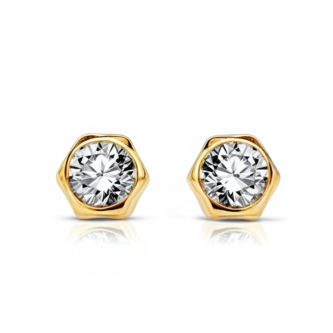 Mondepetit T1751P - Pendientes de bebe/niña oro 18 Kilates (18K) chaton hexagonal 3 mm. - Estuche Regalo - Certificado de Garantía