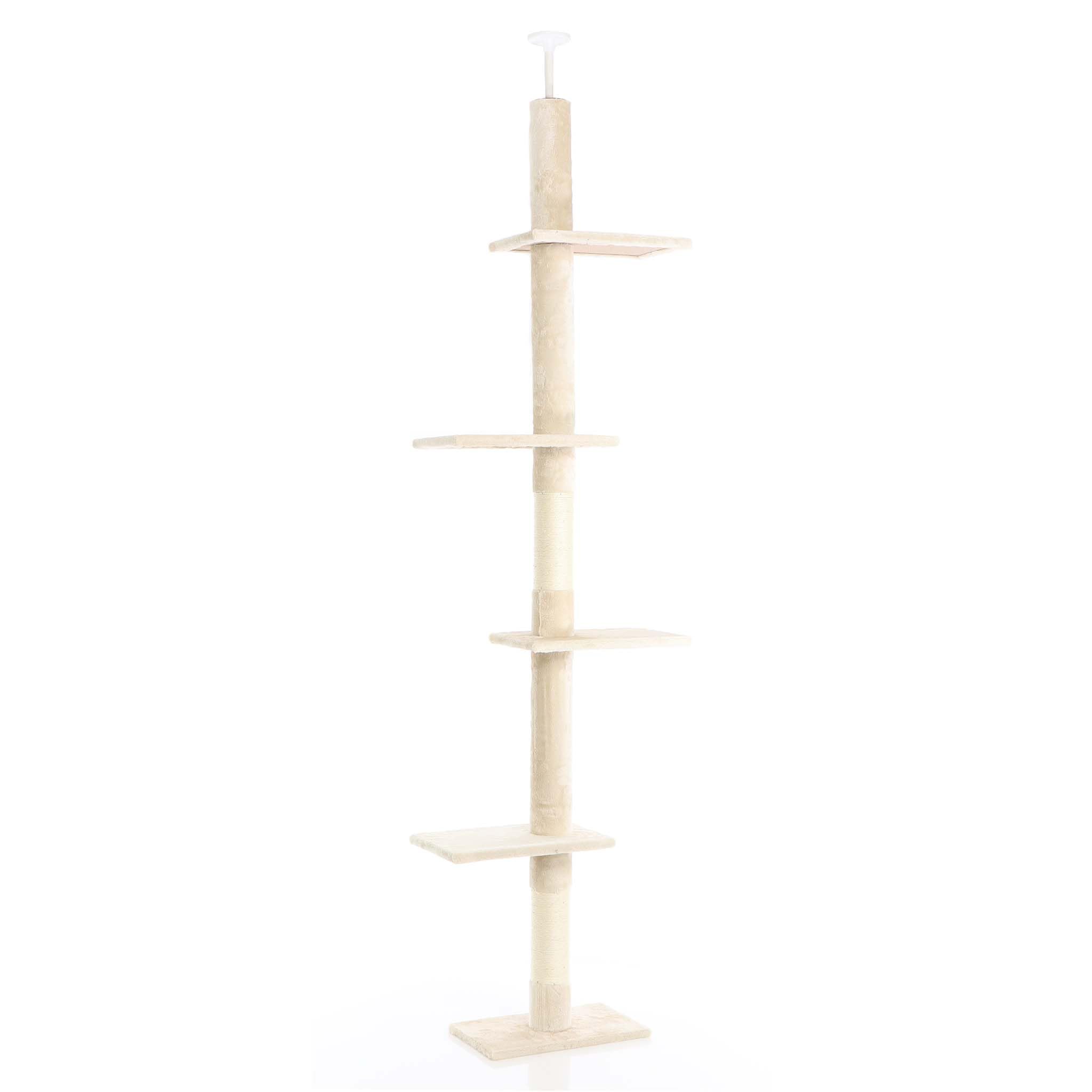 Fudajo Árbol rascador Suelo a Techo Beige 230-276cm Ajustable en Altura 4 Plataformas sisal