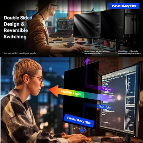 Image of PxIn 19 Inch (16:9) Monitor Eye Comfort Shield with Adv Privacy | Anti-Glare | No UV | Anti Blue | Monitor Privacy Filter