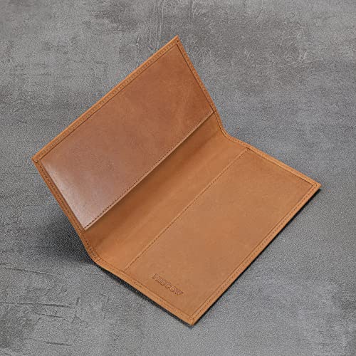 Image of HISCOW Slim Leather Checkbook Cover for Personal Checks, Vintage Brown, One Size, Minimalist