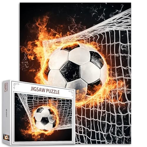 1000-teilige Puzzles für Erwachsene Ball Sport Malerei Jigsaw Puzzle Feuer Fußball 1000 Teile Puzzles Fußballspiel DIY Basteln Magisches Puzzle Kunst Schlafzimmerdekor (bunt)
