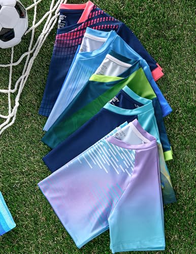 Image of 5 Pack Youth Boys Athletic Dry Fit T Shirts | Lightweight Short Sleeve Tees, Comfy Stretch, Regular Fit, for Teen Kids, Running Soccer Back to School