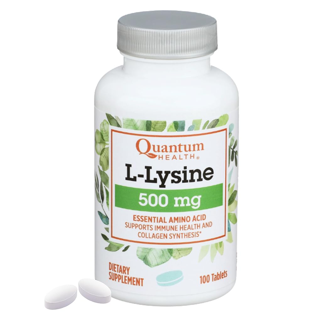 Quantum Health L-Lysine 500mg Essential Amino Acid Supplement - Supports Collagen & Protein Synthesis, Bone Health, Muscle Recovery and Immune Health - Vegan Friendly - 100 Tablets