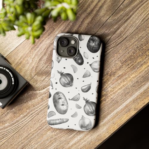 Coque iPhone 15 rigide mate au motif végétal noir et blanc - 3