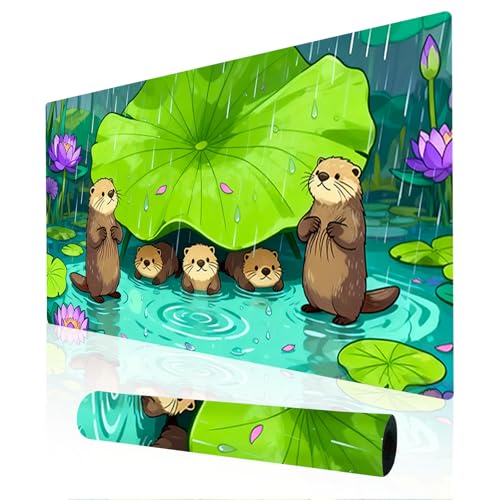Image of Nuxovilar Professional Large Mouse Pad & Computer Game Mouse Mat (35.4x15.7IN, Otters Under Lotus Leaf Art) (90 * 40cm Otters & Lotus Leaf)